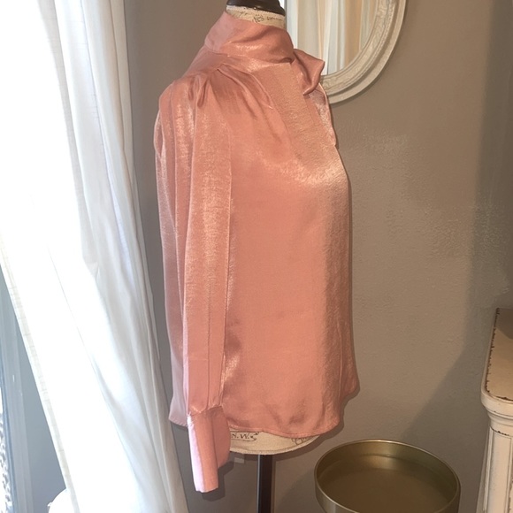 Worthington Petite XS pink women’s blouse with ribbon 🎀 tie bow button shirt XS - Picture 4 of 13